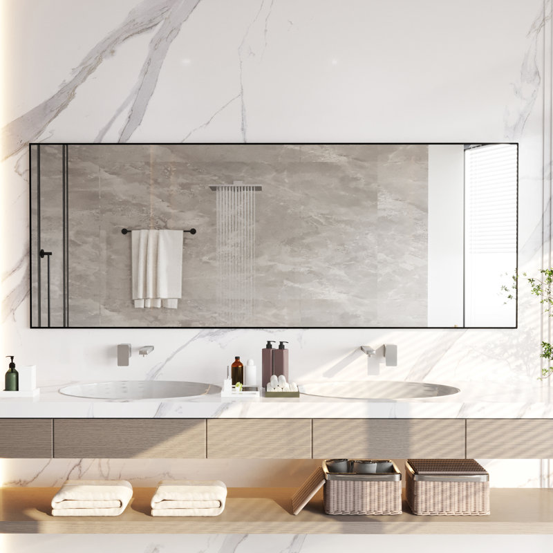 Miroir d'appoint Lesamuel, Noir mat, Rectangulaire, 32 po x 84 po