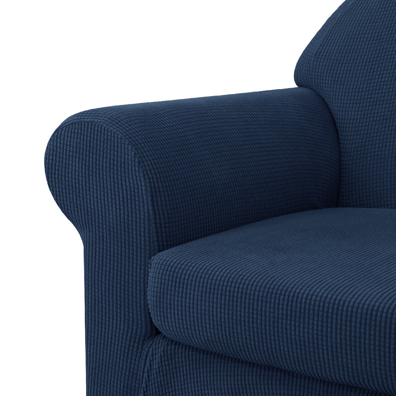 3 Piece Stretch Jacquard Couch Cover, Sofa Slipcover for 2 Cushion Couch, Machine Washable Furniture Protector(Loveseat, Navy)