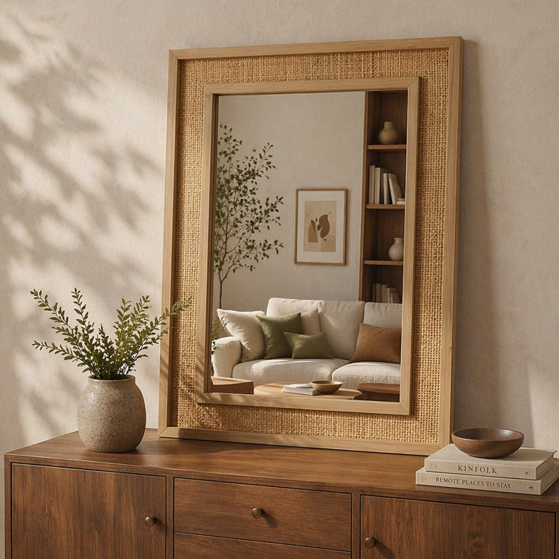 Miroir décoratif en rotin, 24 po x 36 po, Naturel
