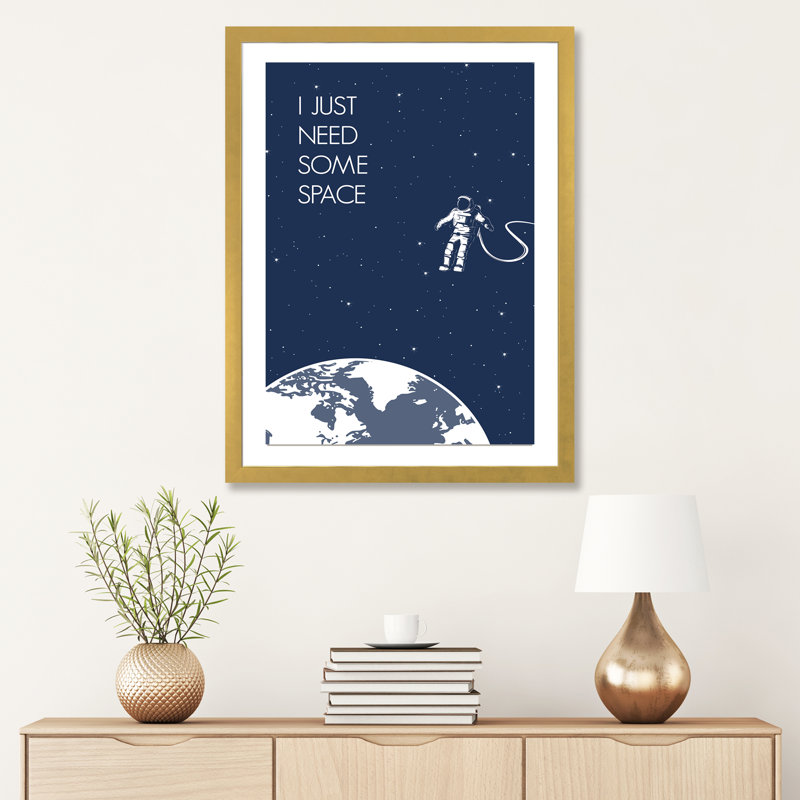 «I Just Need Some Space», reproduction d'art graphique, H 32 po x l 24 po x P 1 po, Papier encadré doré, Blanc