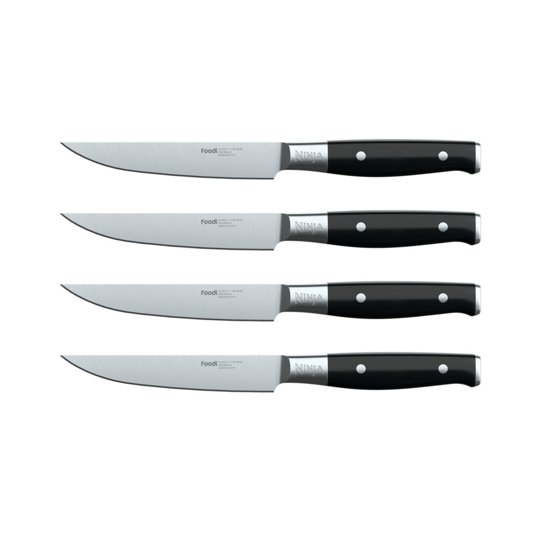 Ninja Foodi Neverdull System 4-piece Steak Knife Set, Premium, German Stainless Steel, Black Ninja