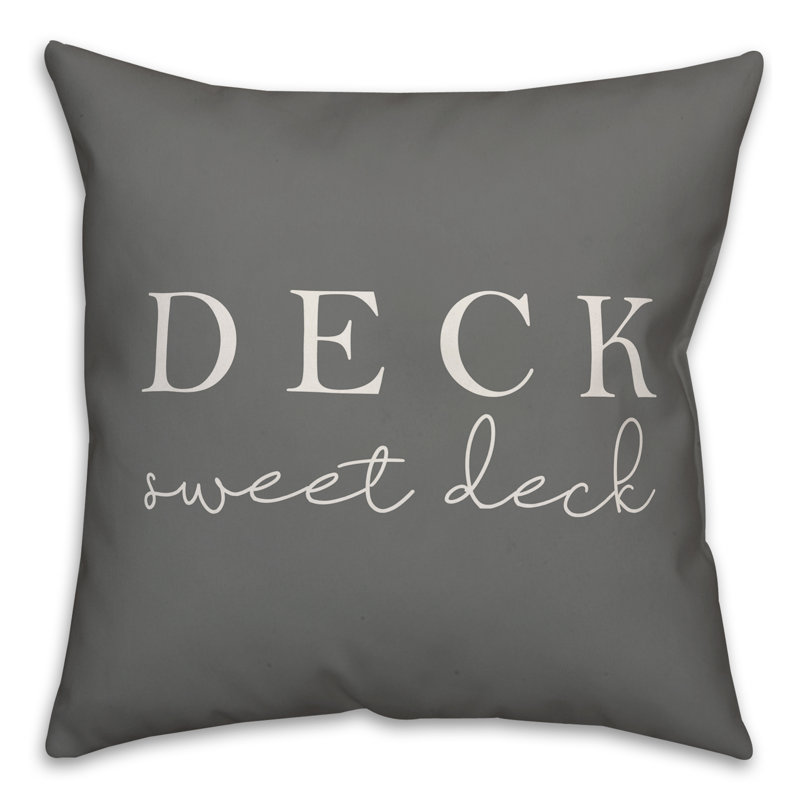 Textual Outdoor Throw Pillow, 20" H x 20" W, Gray/White