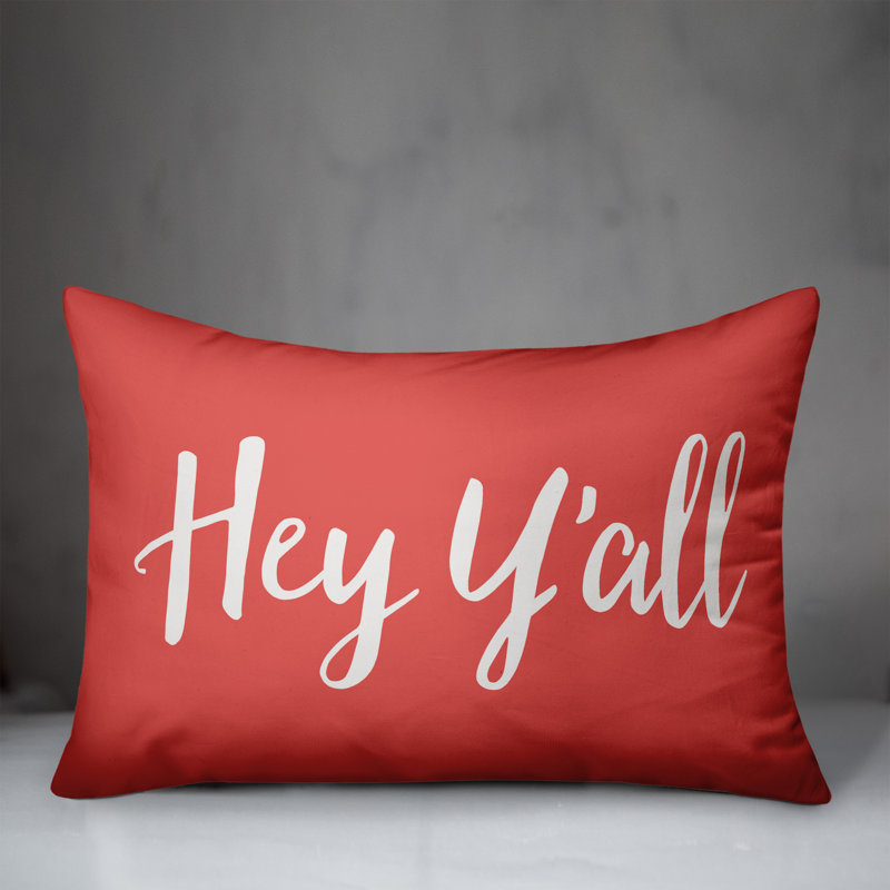  Hey Y'all Bold Indoor/Outdoor Lumbar Pillow, Coral