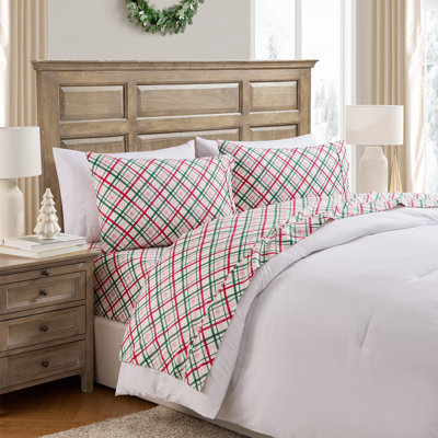 Hallmark Joy to the World Plaid Multi Brushed Cotton Flannel Bed Sheet Set, Full