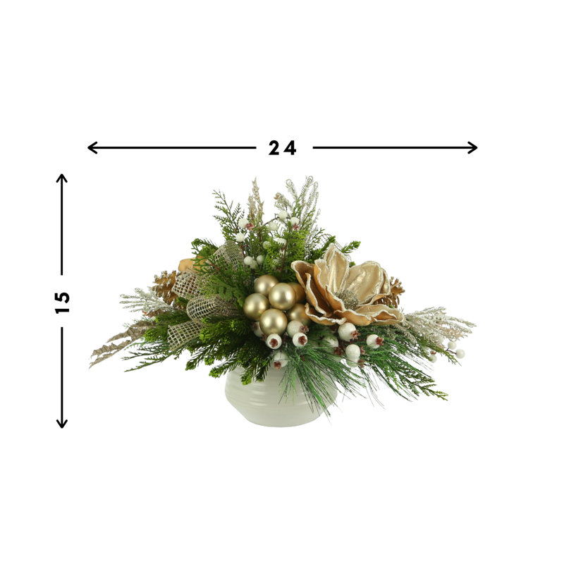 Magnolia Arrangement With Greens And Pine Cones