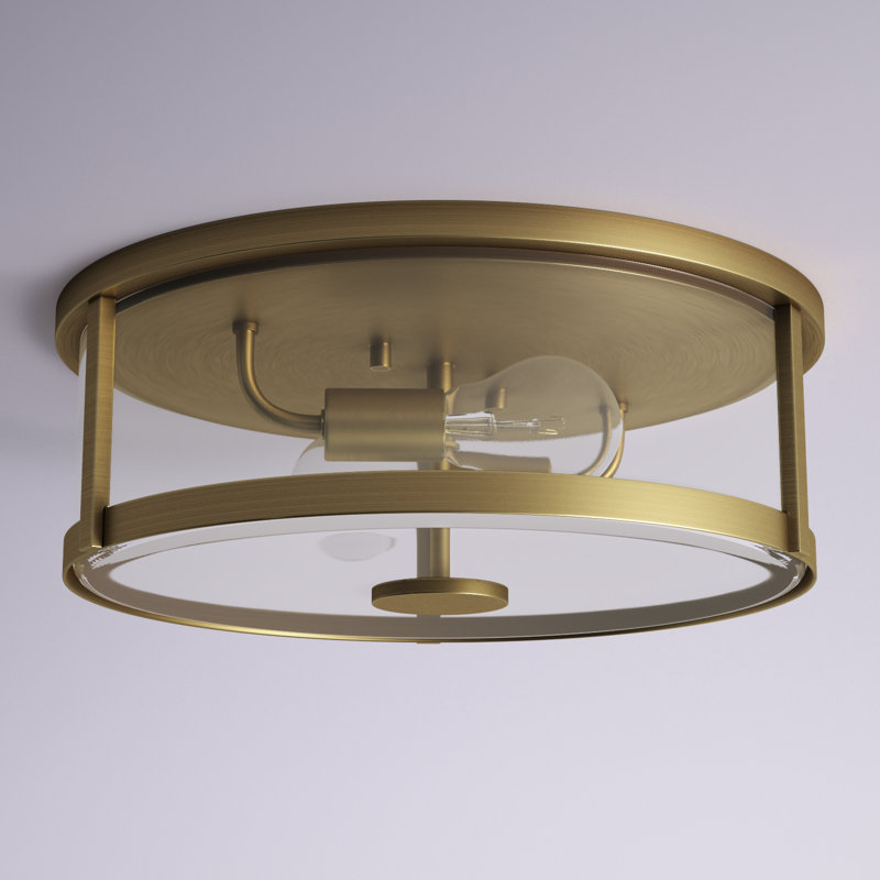 Plafonnier encastré en verre Assa, Transparent, Laiton rétro, 4.37" H x 12.62" W x 12.62" D