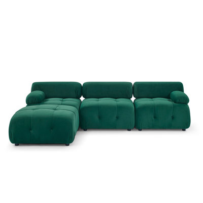 Boneless Modular Sectional Sofa, Button Tufted Designed and DIY Combination,L Shaped Couch with Reversible Ottoman, Green Velvet