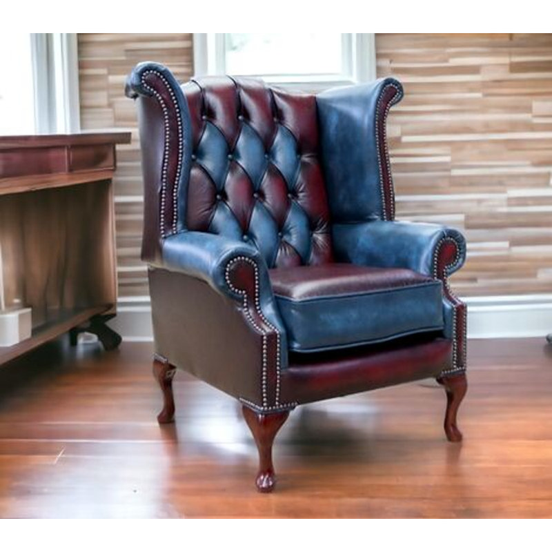 1 Seater Genuine Leather Loveseat, Brown/Red, Walnut