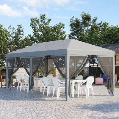 Auvent 10 'X 20' avec filet. Grand, robuste pour l'extérieur, le jardin et les fêtes sur le patio. Gris. Pare-soleil, filet portatif, barbecues d'extérieur instantanés dans le patio, spacieux et