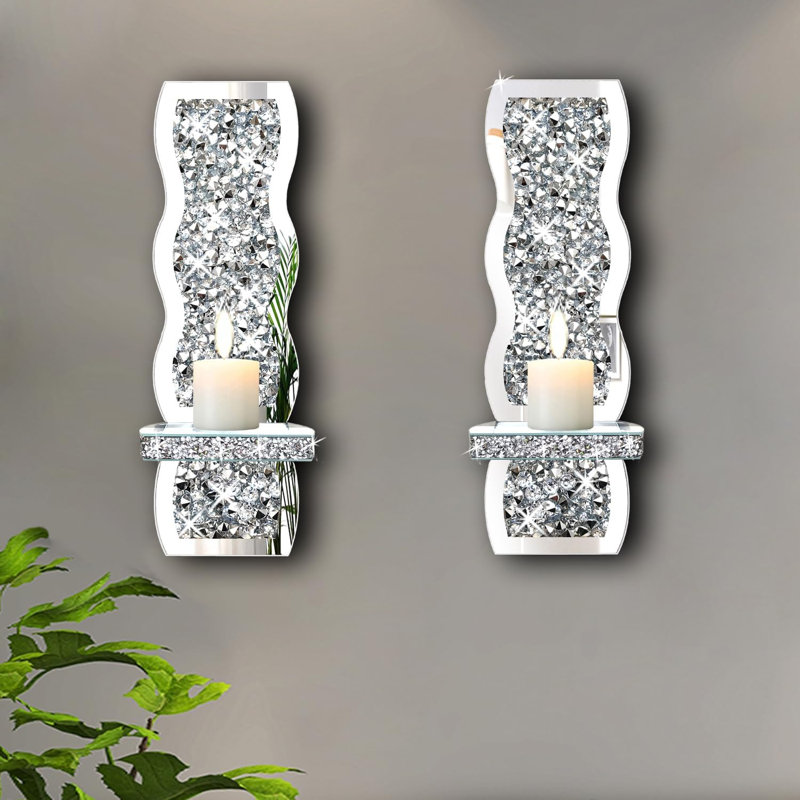 Set of 2 Crystal Crush Diamond Candle Sconces
