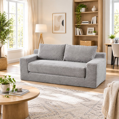 Canapé convertible deux places en velours côtelé gris avec mousse à mémoire de forme, sans assemblage, structure en acier, 2 en 1, idéal pour les petits espaces