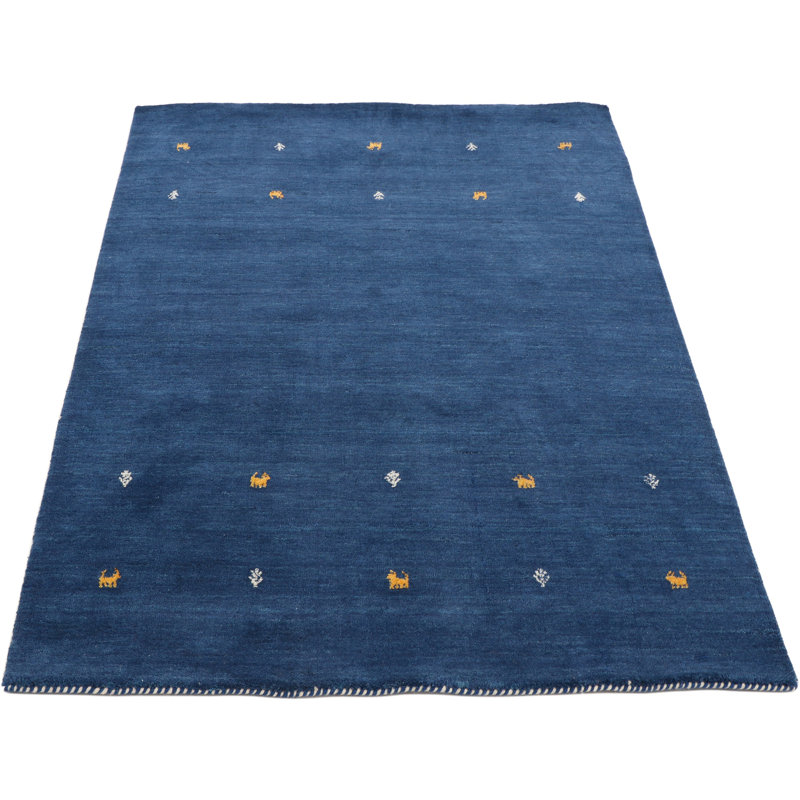 Handwoven Wool Gabbeh Uni Blue Rug, Rectangle 300 x 400cm