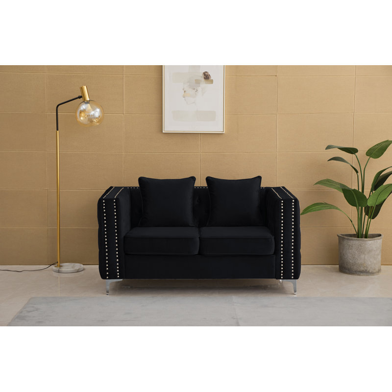 Habbe 61.8'' Velvet Loveseat, Black Velvet