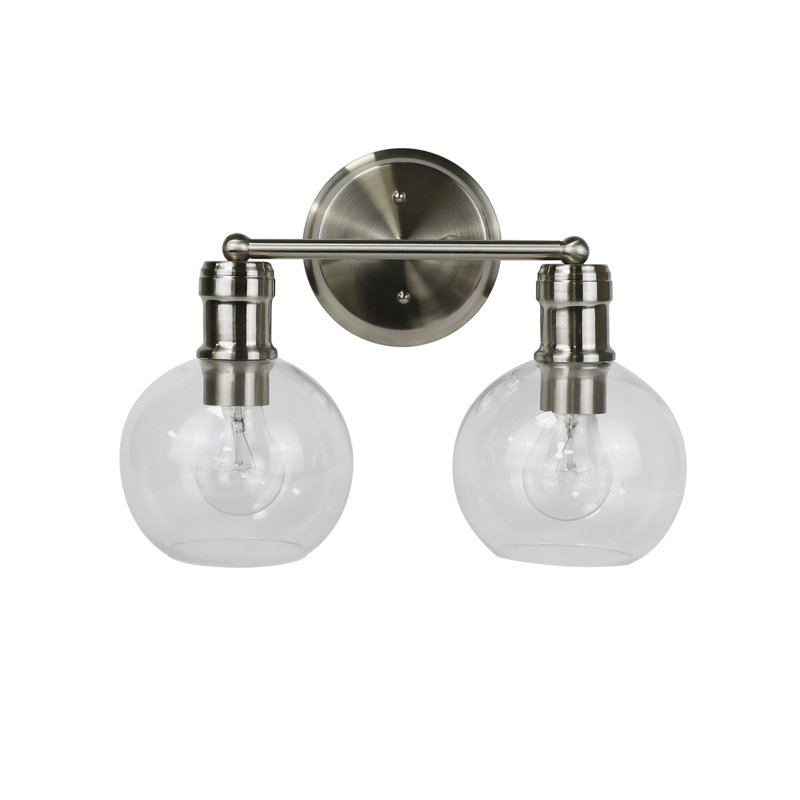 14'' Brushed Nickel 2-Light Dimmable Vanity Light with Clear Glass Shades
