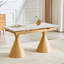 Extendable Stone-Top Dining Table: Marble-Patterned Tabletop With Tapered Metal Legs. A Modern, Luxury-Inspired Rectangular Dining Table For Home Use, Suitable For 4–8 People-1013701551