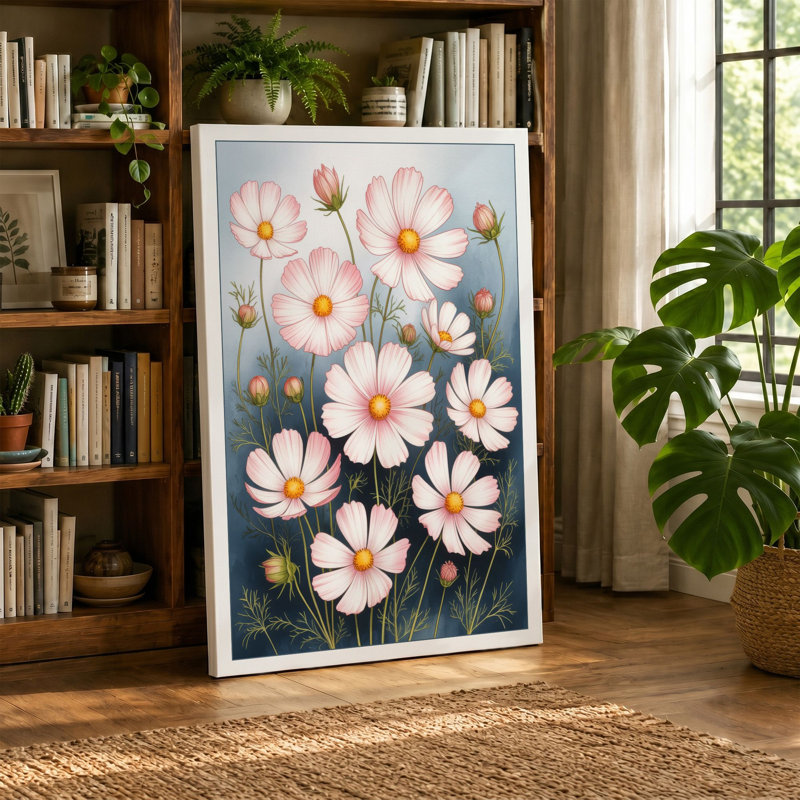 Cosmos in Bloom Botanical - Wrapped Canvas, 24x16 - 61.0 x 40.6 cm, Cream Border