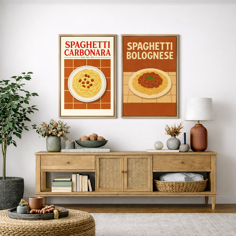 Ensemble de 2 décorations murales de cuisine italienne à la carbonara et bolognaise - impression sur toile encadrée 2 pièces