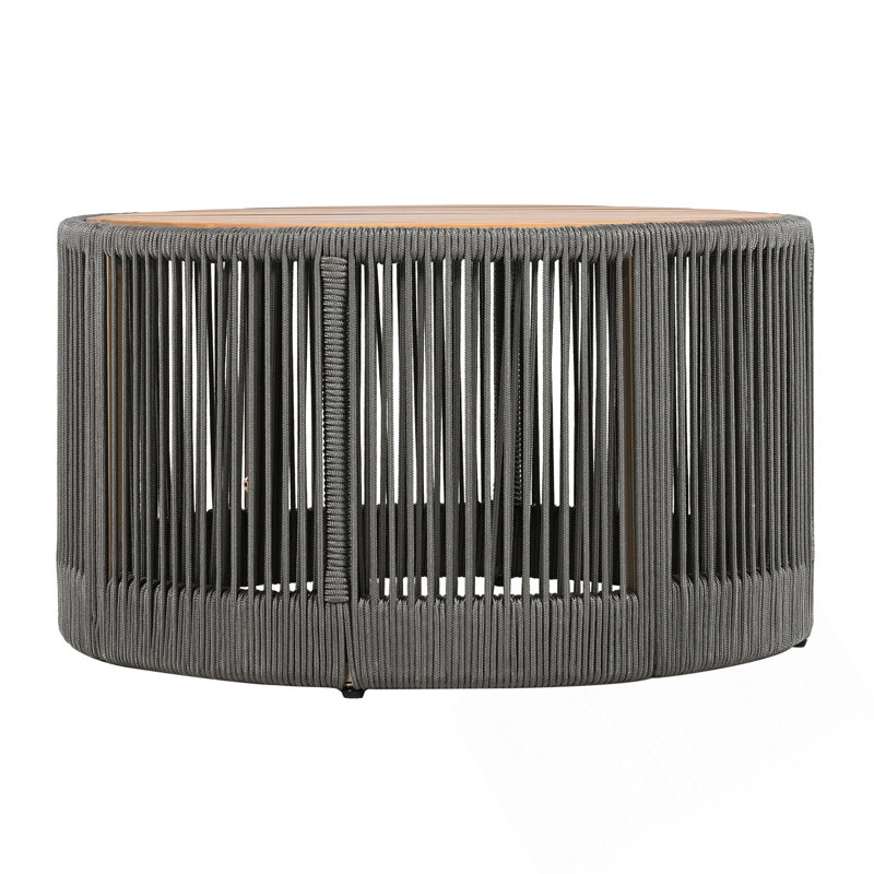 Table basse d'extérieur en corde de rotin et bois d'acacia - Mobilier de balcon de patio pour le jardin, la cour et le balcon