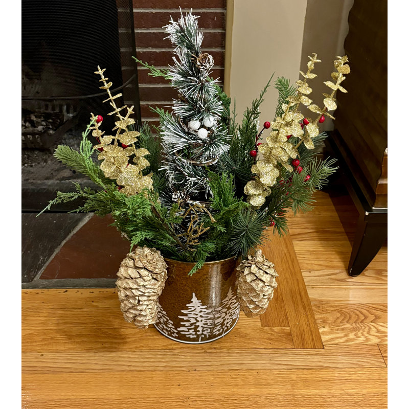 Pot de fleurs en métal galvanisé Monango, H 10,5 po x l 12 po x P 12 po, Or
