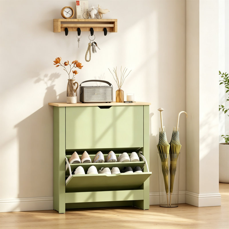 12 Pair Shoe Storage Cabinet, Green