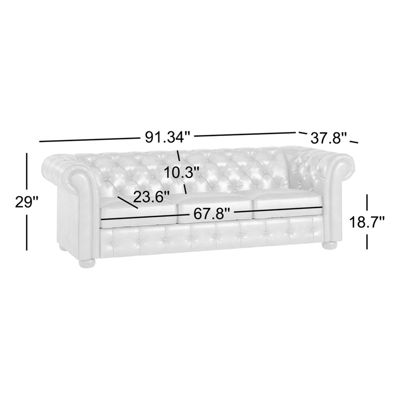 Canapé Chesterfield à accoudoirs évasés de 91,34 po avec coussins réversibles Huskins