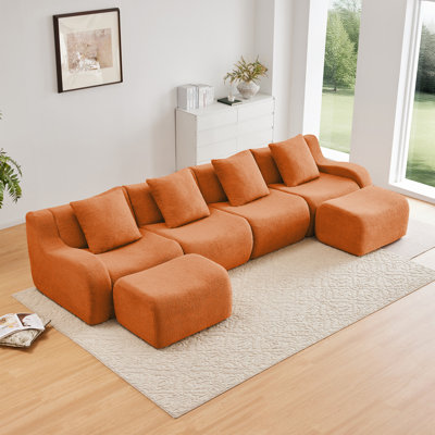 Canapé en forme de U sans os, tissu en peluche sans assemblage requis Accoudoir incurvé, conception antidérapante, éponge à haute densité 32D au design épuré, emballage sous vide à compression complète, pour les salons