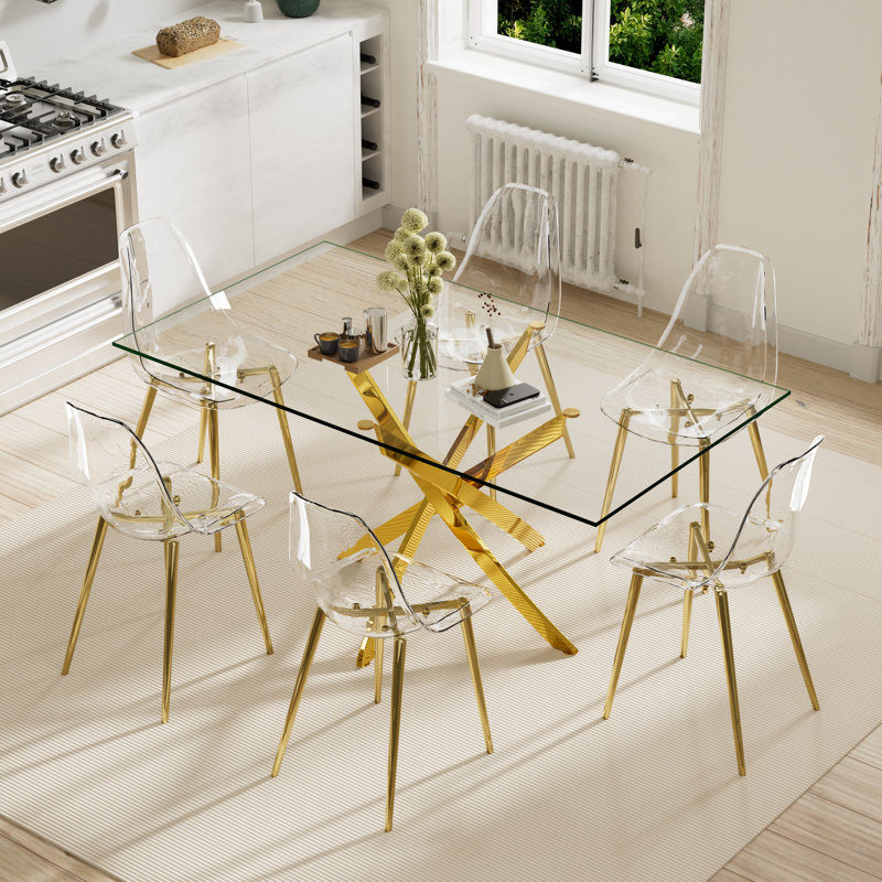 Ensemble de salle à manger Maesa, H 29,5 po x l 63 po x P 31,5 po, 7, Doré