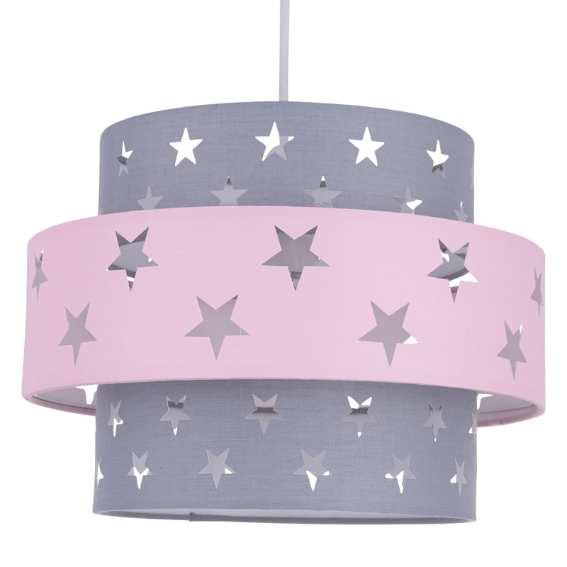 Achraf 22cm H Cotton Drum Pendant Shade, Pink/Grey