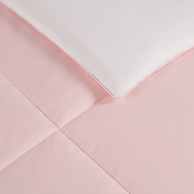 The Sheet Lab Box Stitch Reversible Comforter Sets, Queen Comforter + 2 Standard Shams, Light Pink/White