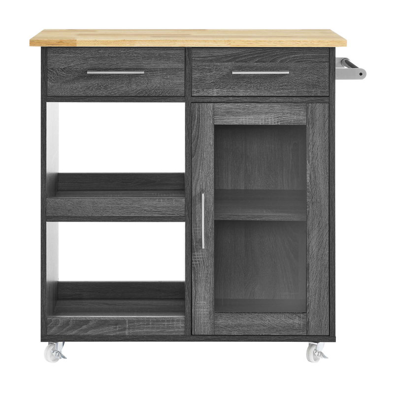 Modway Culinary Kitchen Cart With Towel Bar, Charcoal