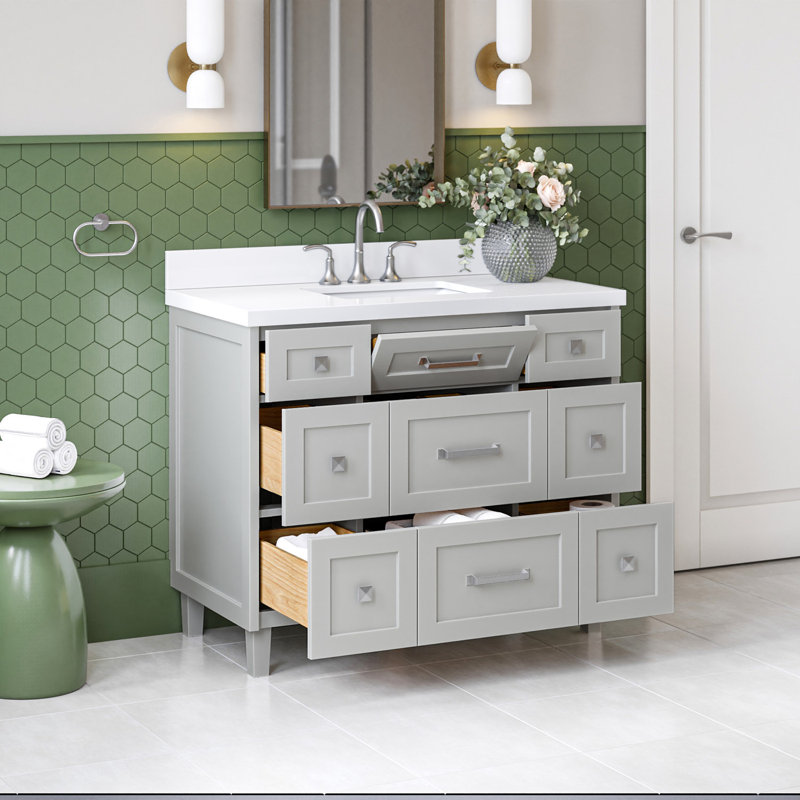 Meuble-lavabo simple 49 po ARIEL Monroe, Gris, 48" - 49", Pure White Quartz