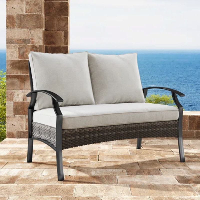 Causeuse d'extérieur en métal avec coussins Charron, Beige