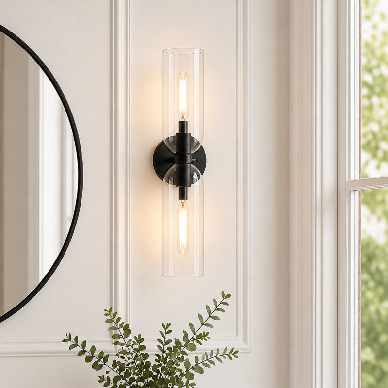 2- Light Dimmable Black Armed Wall Sconce