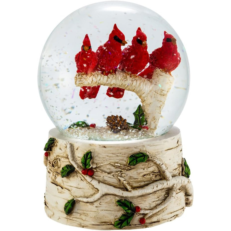 Kurt Adler Wind-Up Musical Cardinals with Tree We Wish You A Merry Christmas Water Globe, 4in
