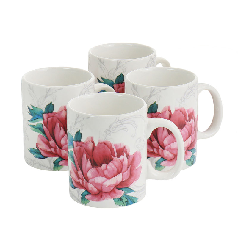 Ensemble de grandes tasses en céramique 4 pièces 16 onces Peony