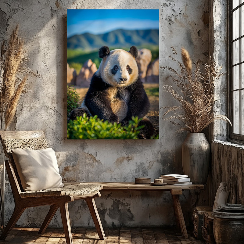 Toile, "Gros plan sur un panda géant", art mural noir et blanc avec des taches noires expressives, H 30 po x l 30 po