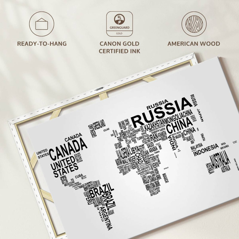 Aliaz Text World Map, 34" H x 51" W