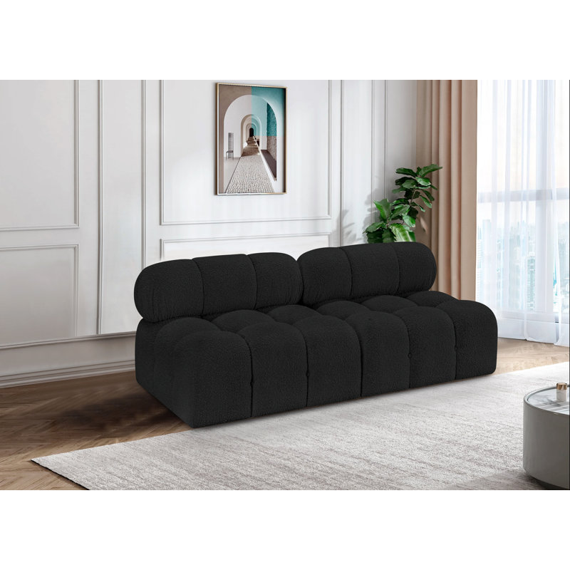 Ames Upholstered Sofa, Black Boucle Fabric, 2 Armless