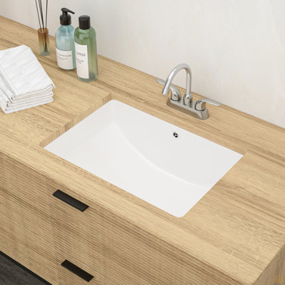 21.5"X15" Ceramic Rectangular Undermount Bathroom Sink With Overflow