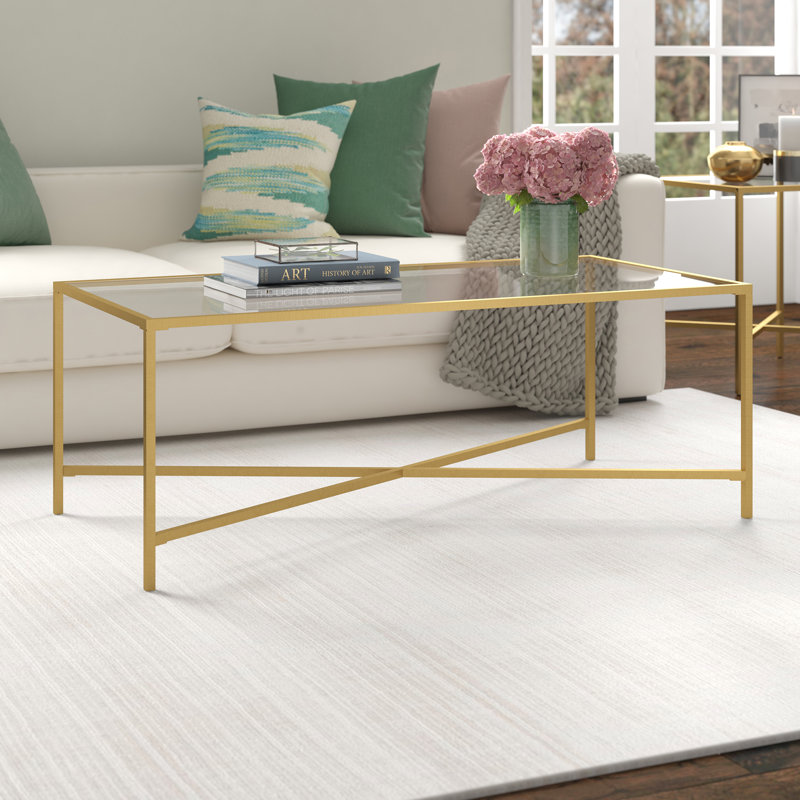 Cross Legs Coffee Table, Brass