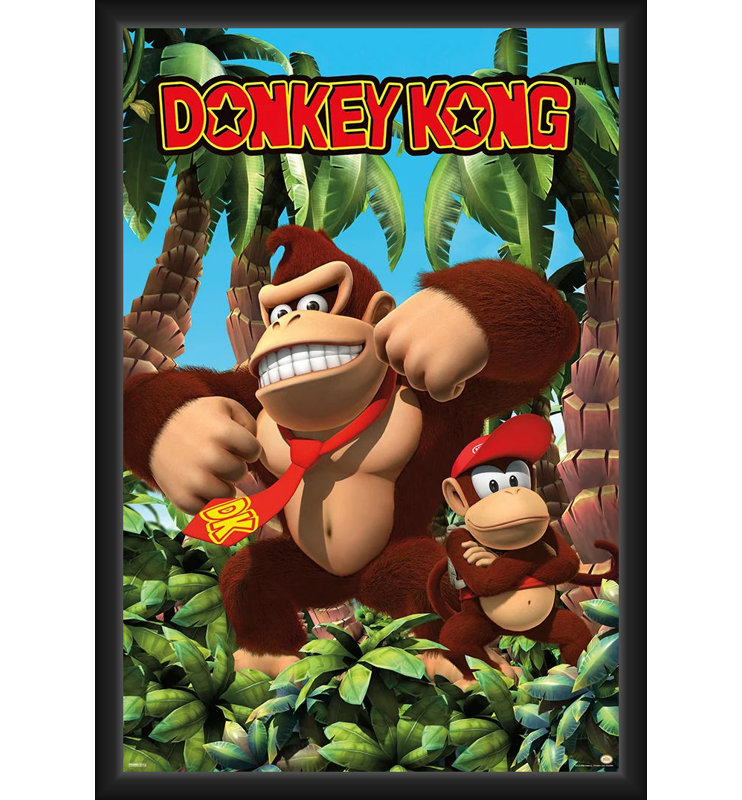  Officiellement sous licence Donkey Kong - Jungle - affiche d'art encadrée - 24 po x 36 po - Cadre en bois d'ingénierie robuste avec verre plexi - prêt à être accroché