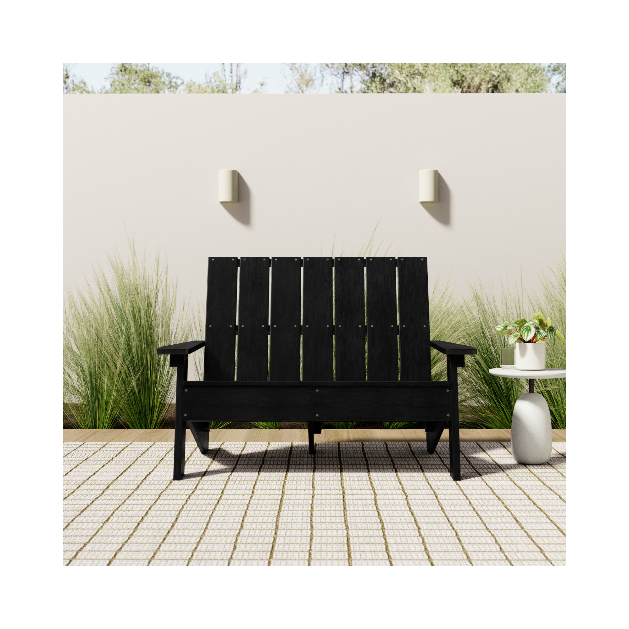 Byrnes Recycled Plastic Double Adirondack Loveseat, Black