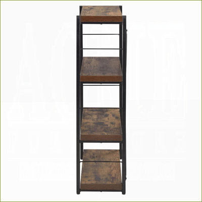 Bibliothèque, structure industrielle en métal noir à 4 tablettes avec finition chêne vieilli | L 24 po x P 11 po x H 43 po | Métal, chêne