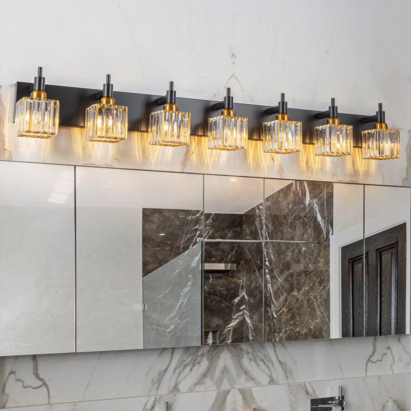 Taevion Dimmable Vanity Light, Black/Gold, 7 Lights