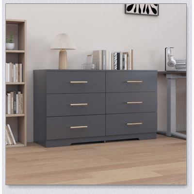 Grande commode à 6 tiroirs avec poignées dorées, solution de rangement durable et élégante pour les maisons modernes