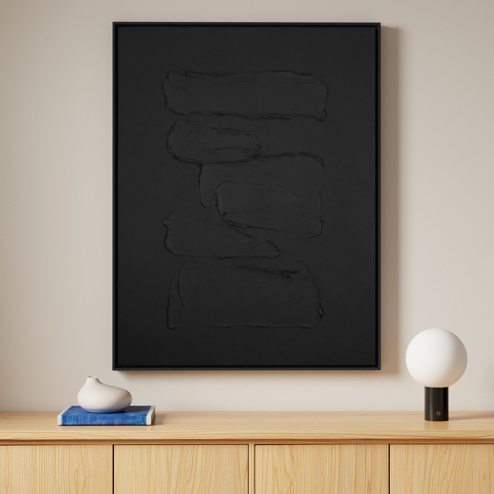 Adriana "Hemkund Abstract" Painting, 48" H x 36" W, Black