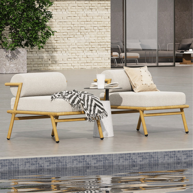 La Fiora Outdoor Patio Teak Finished Iron Club Chair, Off White Cushion, Set Of 2