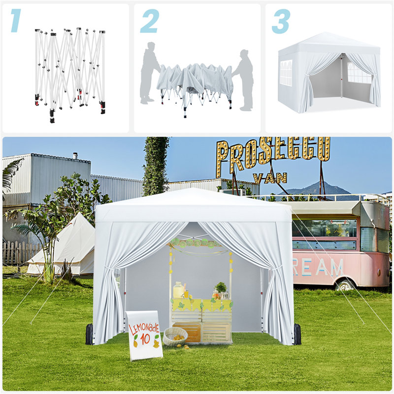 Iron Pop-Up Gazebo, White, 287cm H x 300cm W x 300cm D
