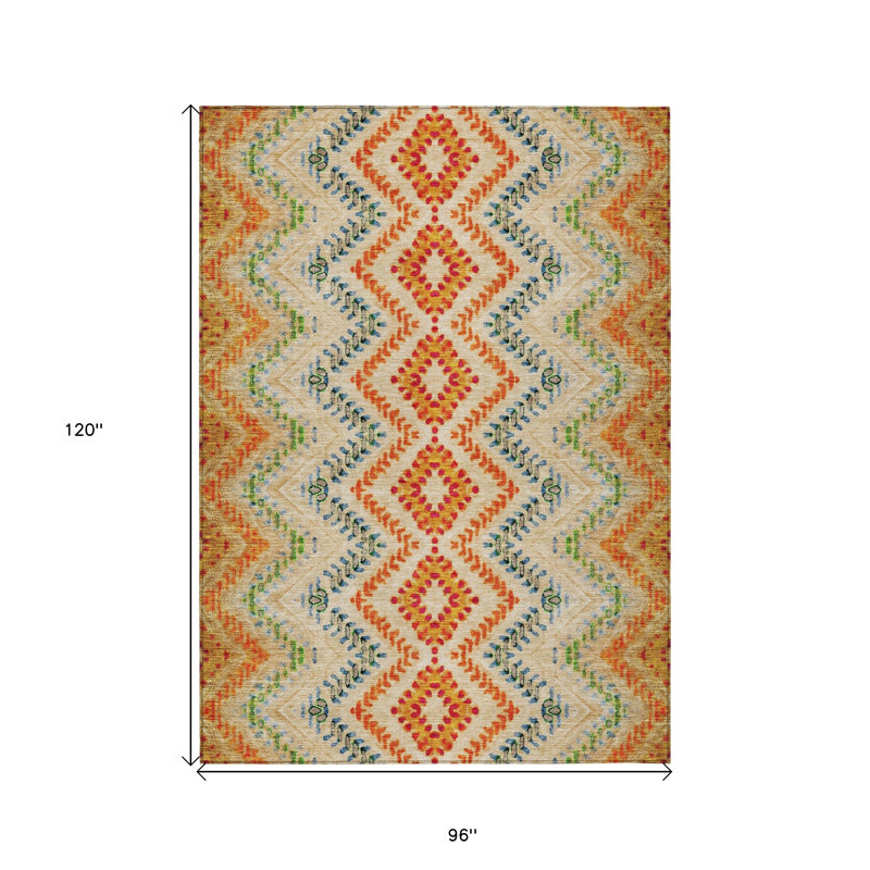 Tapis extérieur lavable géométrique 8 pi x 10 pi beige et orange