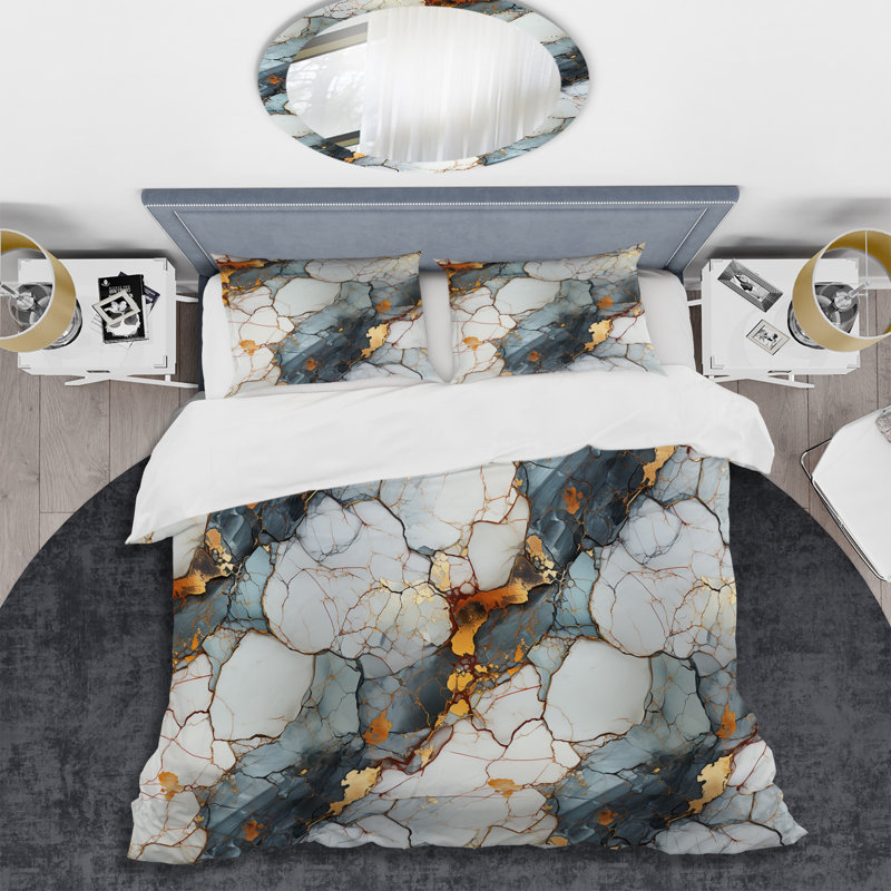 Ensemble de housse de couette gris industriel chic Marble Escape I, Housse de couette pour grand lit et 2 taies décor